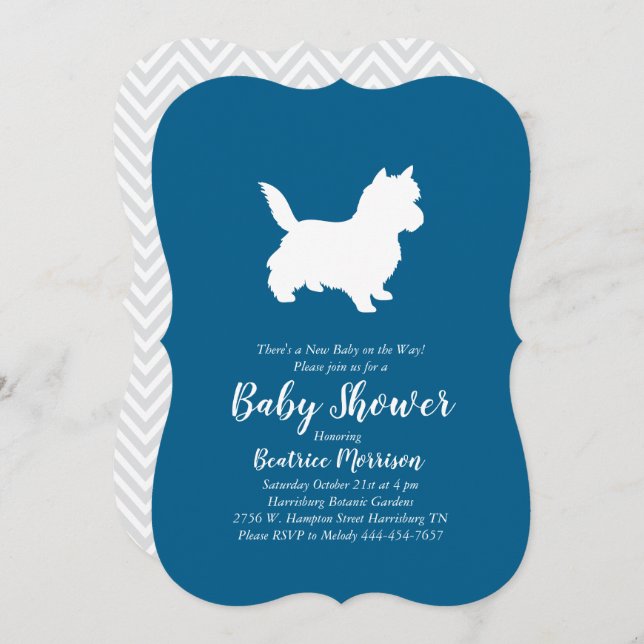 Cairn Terrier Dog Baby Shower Blue Boy Invitation (Front/Back)