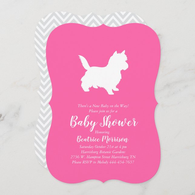 Cairn Terrier Dog Baby Shower Pink Girl Invitation (Front/Back)