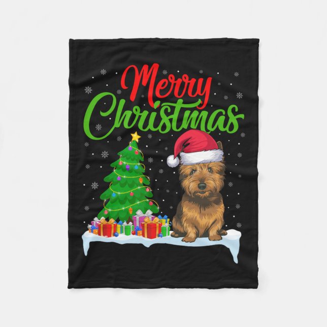 Cairn Terrier Dog Christmas Tree Lights Funny Xmas Fleece Blanket (Front)