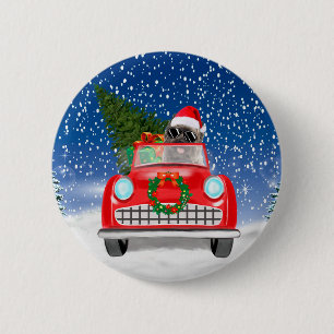 Cairn Terrier Dog Driving Car In Snow Christmas 6 Cm Round Badge