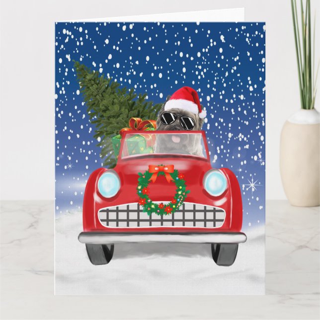 Cairn Terrier Dog Driving Car In Snow Christmas Card (Front)
