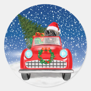 Cairn Terrier Dog Driving Car In Snow Christmas Classic Round Sticker