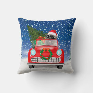 Cairn Terrier Dog Driving Car In Snow Christmas  Cushion