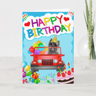 Cairn Terrier Dog Driving with Balloons Card