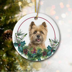 Cairn Terrier Dog Evergreen Wreath Ceramic Tree Decoration
