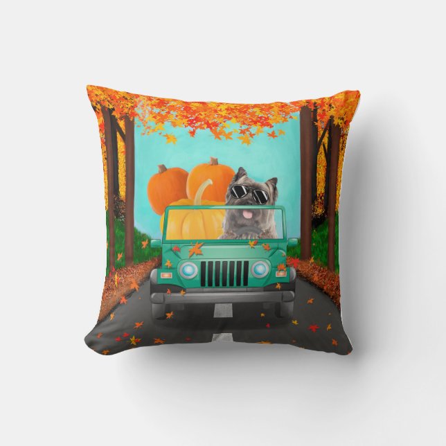 Cairn Terrier Dog Fall Pumpkin Cushion (Front)