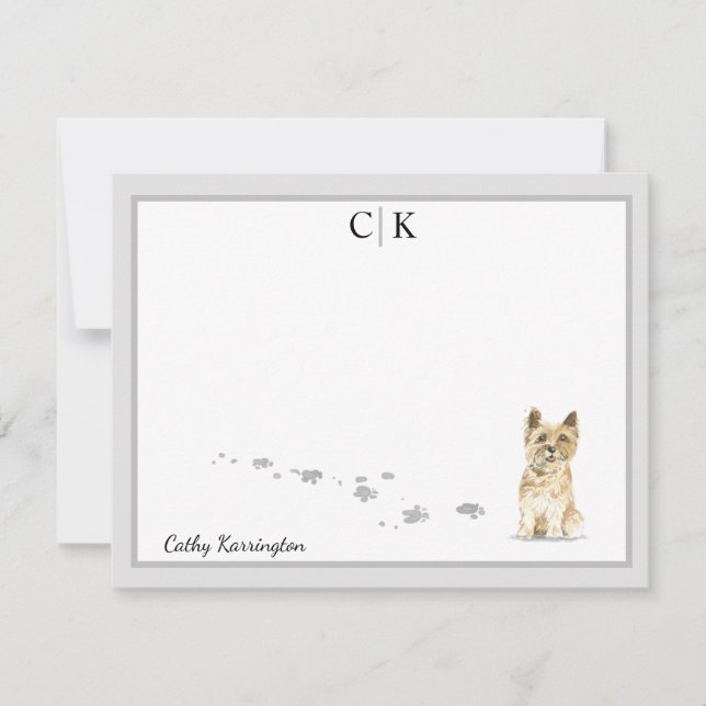 Cairn Terrier Dog Grey Border Monogram Your Name Card (Front)
