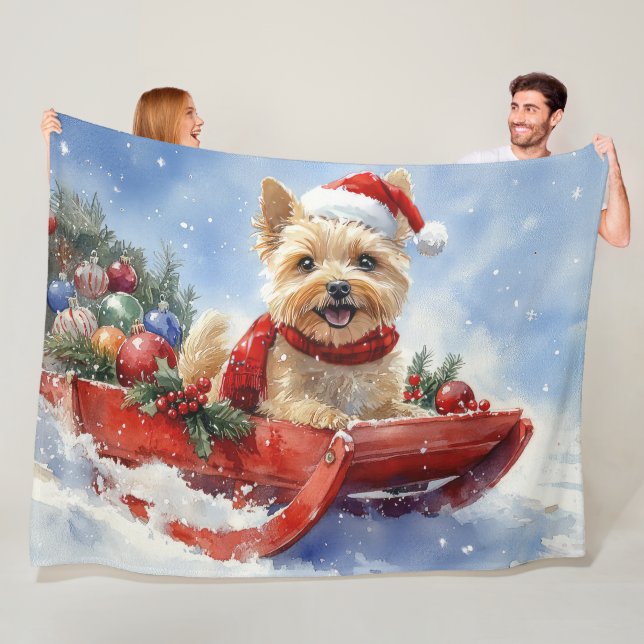 Cairn Terrier Dog in Sledge Let it Snow Christmas Fleece Blanket (In Situ)