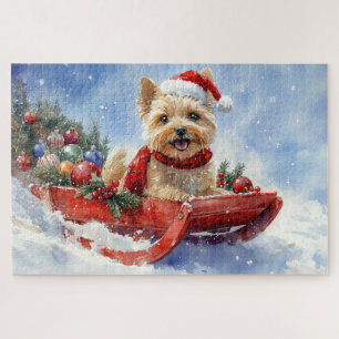 Cairn Terrier Dog in Sledge Let it Snow Christmas Jigsaw Puzzle