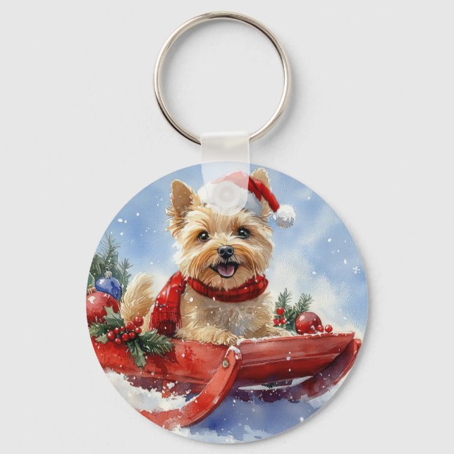 Cairn Terrier Dog in Sledge Let it Snow Christmas Key Ring (Front)