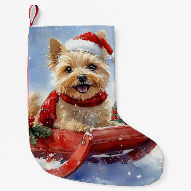 Cairn Terrier Dog in Sledge Let it Snow Christmas Small Christmas Stocking (Front)