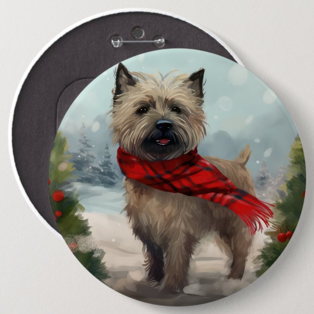 Cairn Terrier Dog in Snow Christmas 6 Cm Round Badge (Front & Back)