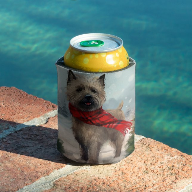 Cairn Terrier Dog in Snow Christmas Can Cooler (In Situ Pool)