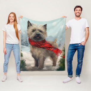 Cairn Terrier Dog in Snow Christmas Fleece Blanket