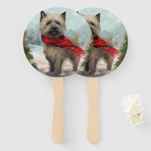 Cairn Terrier Dog in Snow Christmas Hand Fan