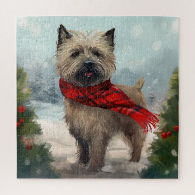Cairn Terrier Dog in Snow Christmas Jigsaw Puzzle (Vertical)