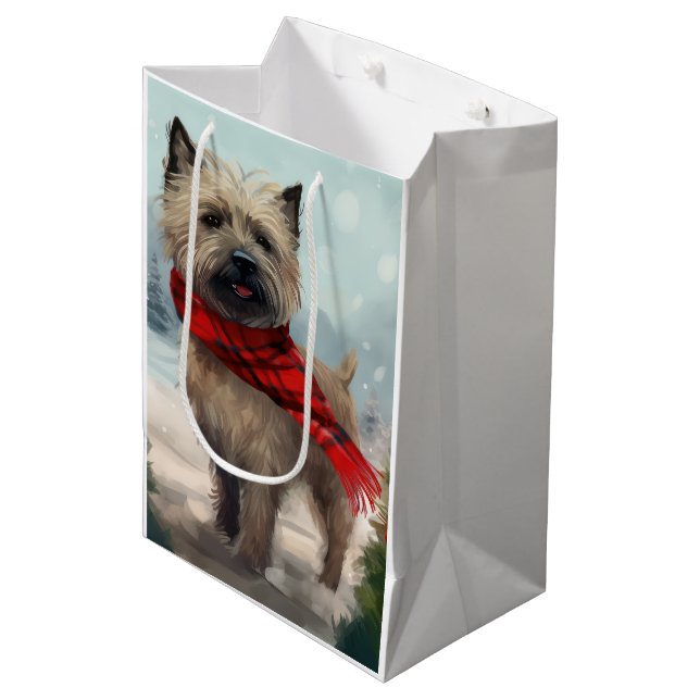 Cairn Terrier Dog in Snow Christmas Medium Gift Bag (Front Angled)