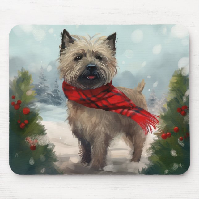 Cairn Terrier Dog in Snow Christmas Mouse Mat (Front)