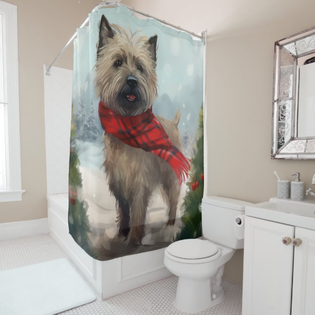 Cairn Terrier Dog in Snow Christmas Shower Curtain (In Situ)