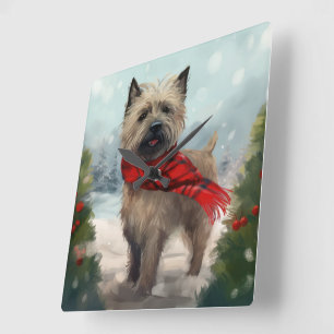 Cairn Terrier Dog in Snow Christmas Square Wall Clock