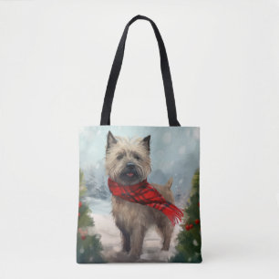 Cairn Terrier Dog in Snow Christmas Tote Bag