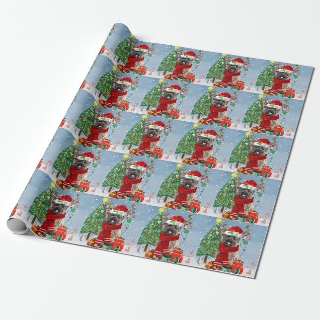 Cairn Terrier Dog in Snow with Christmas Gifts   Wrapping Paper (Unrolled)