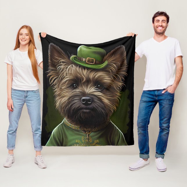Cairn Terrier dog in St. Patrick's Day Dress Fleece Blanket (In Situ)