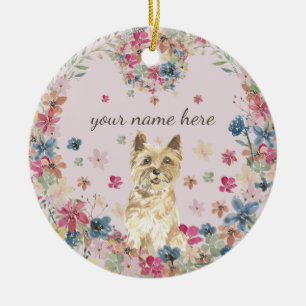 Cairn Terrier Dog Puppy flower print Ceramic Tree Decoration
