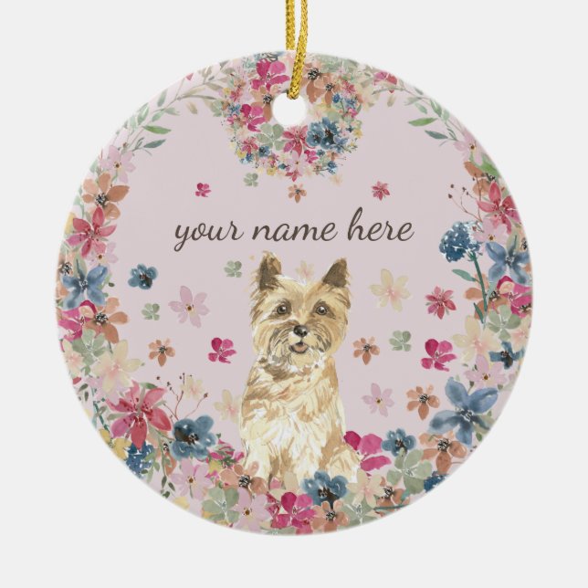 Cairn Terrier Dog Puppy flower print Ceramic Tree Decoration (Front)