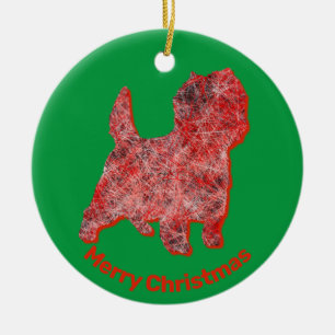 Cairn Terrier Dog Red Christmas Colours Ceramic Tree Decoration
