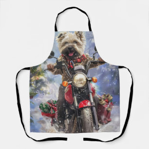 Cairn Terrier Dog Riding Motorcycle Christmas Apron
