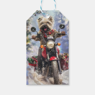 Cairn Terrier Dog Riding Motorcycle Christmas Gift Tags