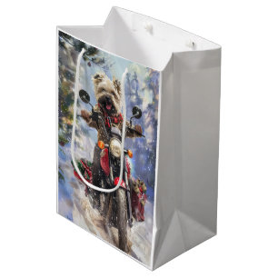 Cairn Terrier Dog Riding Motorcycle Christmas Medium Gift Bag
