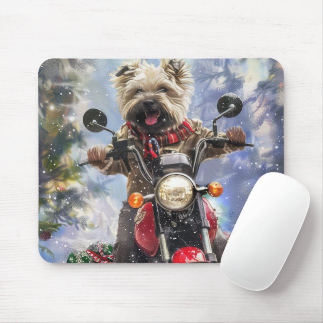 Cairn Terrier Dog Riding Motorcycle Christmas Mouse Mat (With Mouse)