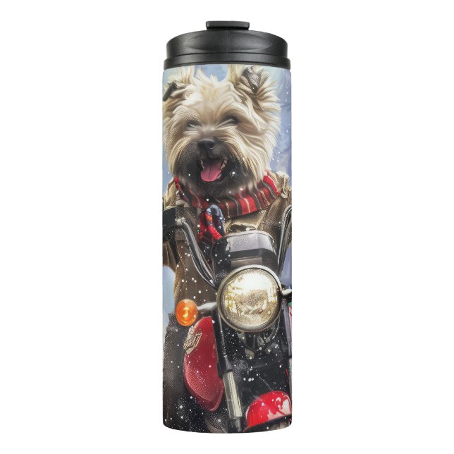 Cairn Terrier Dog Riding Motorcycle Christmas Thermal Tumbler (Front)