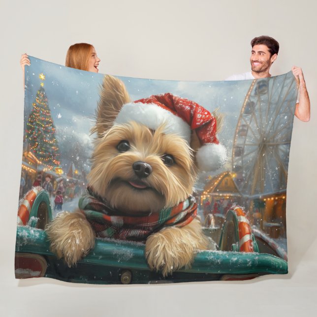 Cairn Terrier Dog Roller Coaster Christmas Fleece Blanket (In Situ)