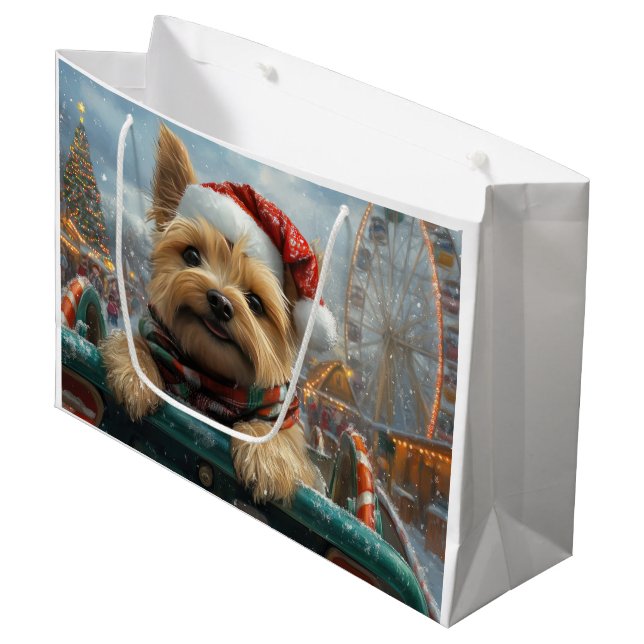 Cairn Terrier Dog Roller Coaster Christmas Large Gift Bag (Front Angled)