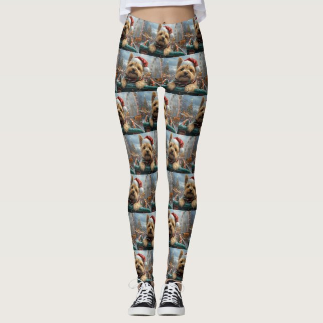 Cairn Terrier Dog Roller Coaster Christmas Leggings (Front)