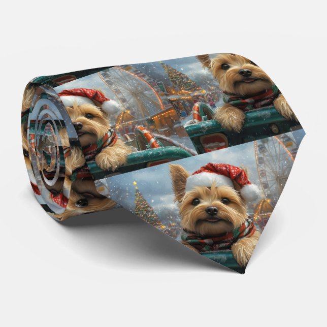 Cairn Terrier Dog Roller Coaster Christmas Tie (Rolled)