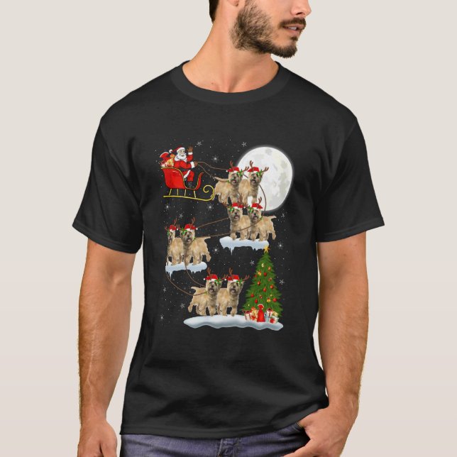 Cairn Terrier Dog Santa Sleigh Flying Funny Christ T-Shirt (Front)