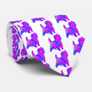 Cairn Terrier Dog Silhouette Pink & Blue White Tie