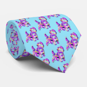 Cairn Terrier Dog Silhouette Purple Lt Blue Neck Tie