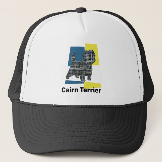 Cairn Terrier Dog Silhouette Tricolour Grid Trucker Hat (Front)