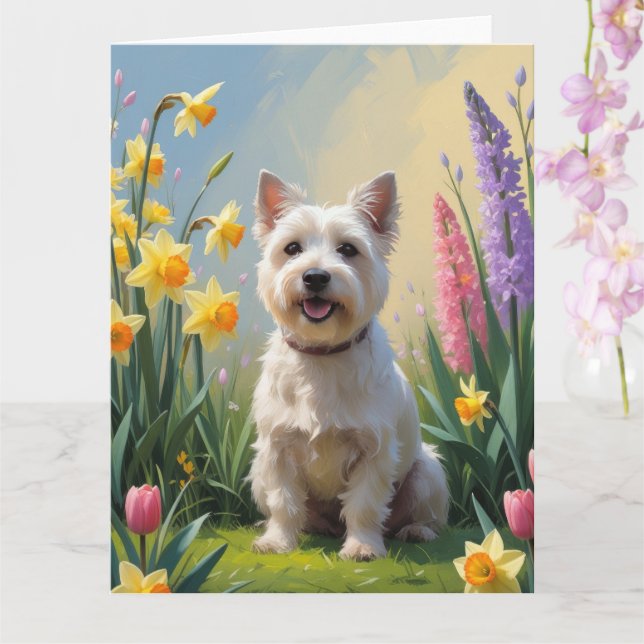 Cairn Terrier Dog Spring Flowers Painting Card (Orchid)