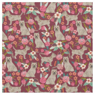 cairn terrier dog vintage florals burgundy fabric
