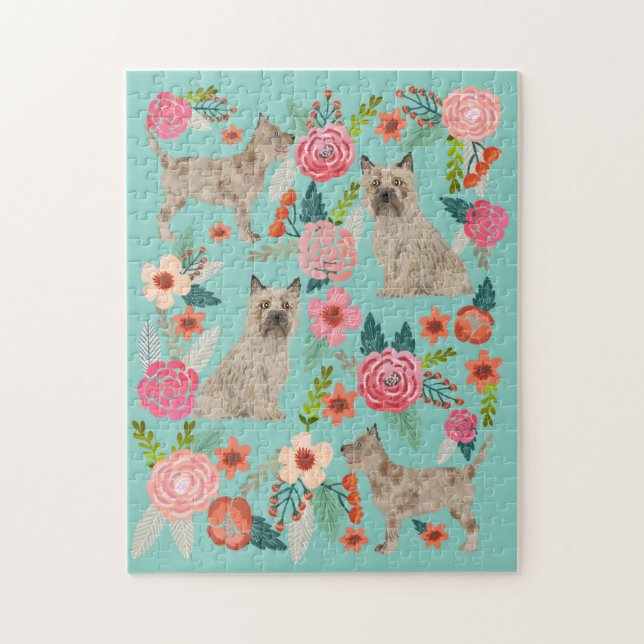Cairn Terrier Dog Vintage Florals Jigsaw Puzzle (Vertical)