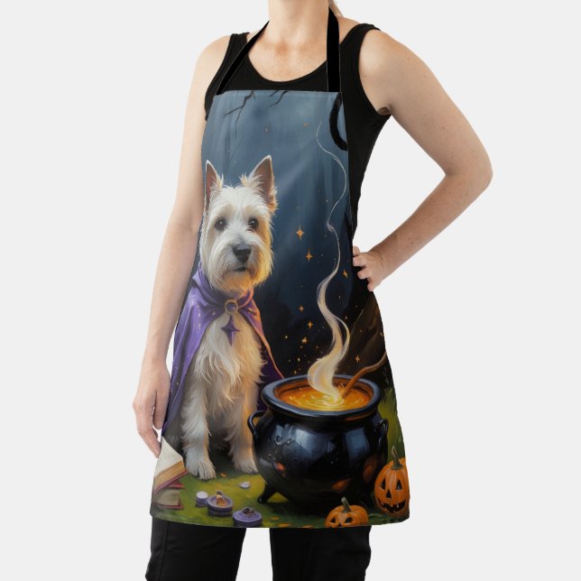 Cairn Terrier Dog Whimsical Halloween Painting Apron (Insitu)
