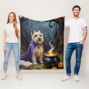 Cairn Terrier Dog Whimsical Halloween Painting Fleece Blanket