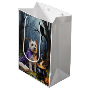 Cairn Terrier Dog Whimsical Halloween Painting Medium Gift Bag