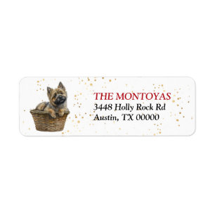Cairn Terrier Dog Wicker Basket Return Address